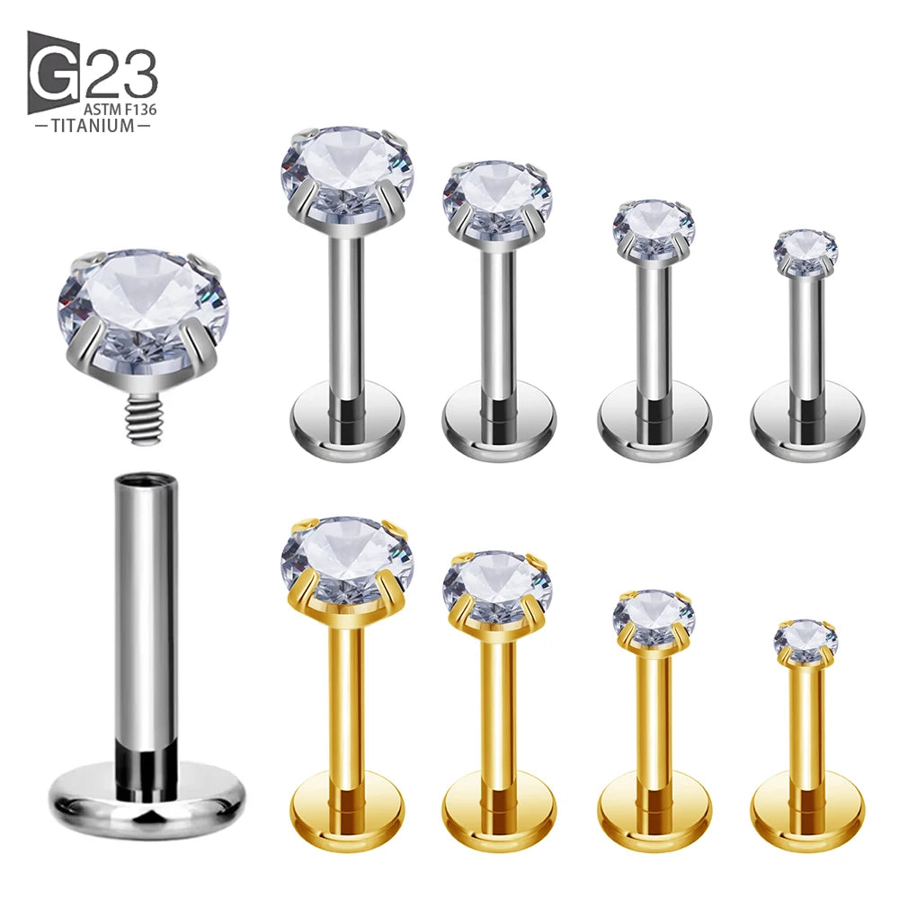 ASTM F136 Titanium 2/2.5/3/4mm CZ Labret Stud 16G Tragus Helix Cartilage Conch Flatback Earlobe Piercing Body Jewelry