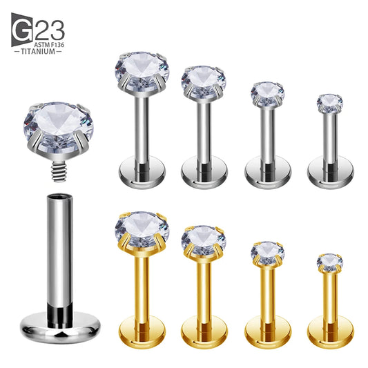 ASTM F136 Titanium 2/2.5/3/4mm CZ Labret Stud 16G Tragus Helix Cartilage Conch Flatback Earlobe Piercing Body Jewelry