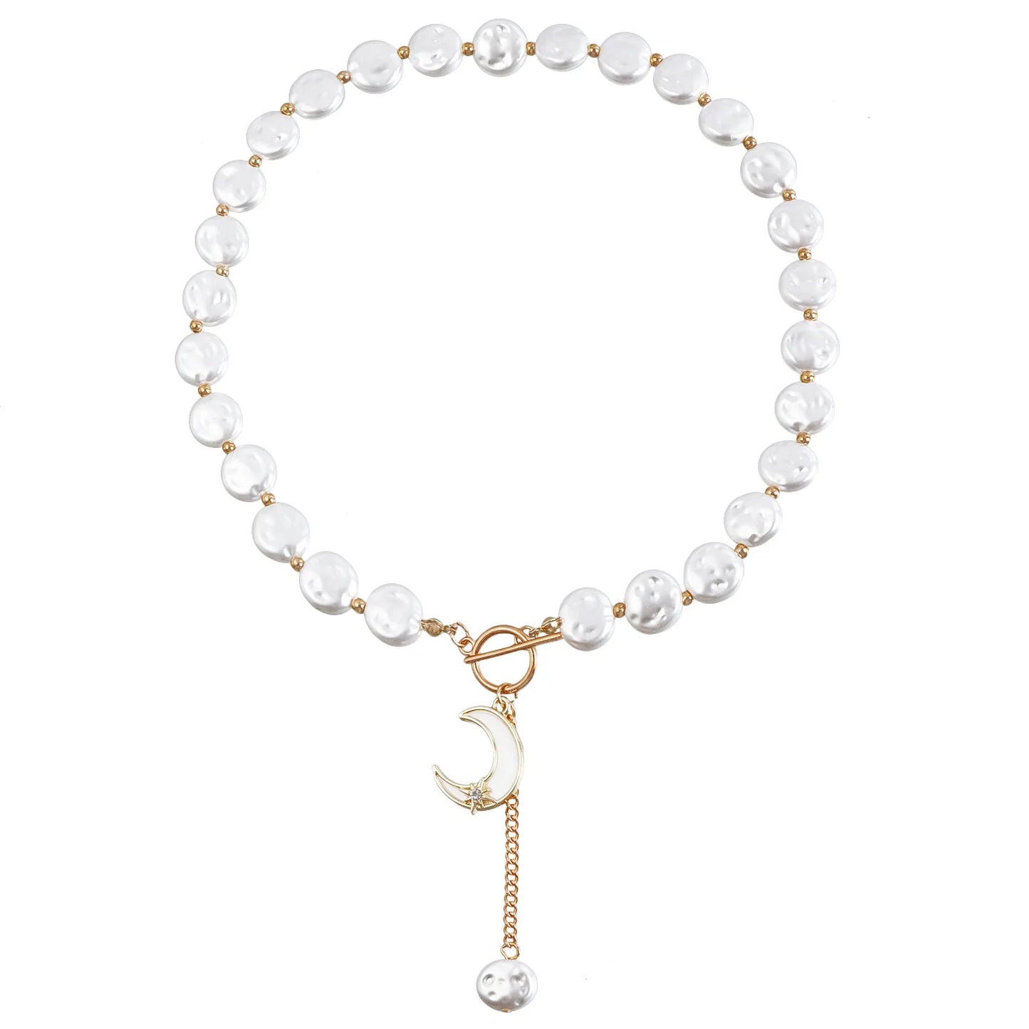 Simple Single-layer Baroque Imitation Flat Pearl Necklace Accessories Cool and Stylish Sweater Chain Jewelry ZW429 gold