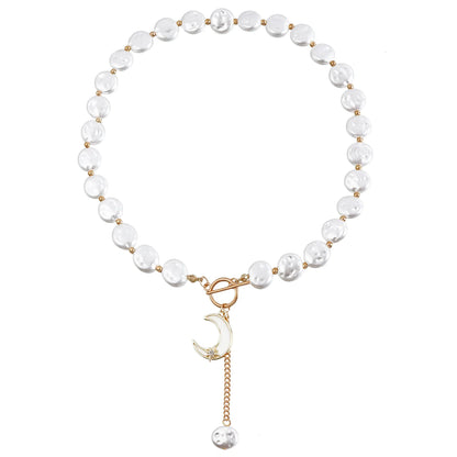 Simple Single-layer Baroque Imitation Flat Pearl Necklace Accessories Cool and Stylish Sweater Chain Jewelry ZW429 gold