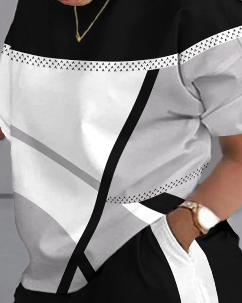 Women Casual Short Sleeve Outfit 2024 Summer Fashion Letter Printed O Neck Pocket Suit Female T Shirt Top Shorts Two Pieces Set