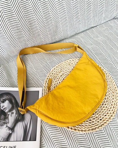 Casual Nylon Hobos Shoulder Bags for Women Lightweight Portable Ladies Crossbody Bag Simple Solid Color Female Handbags Purse yellow