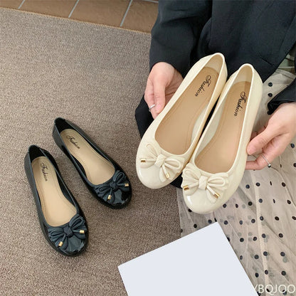 Women's Low cut Ballet Flats Shoes Casual Retro Bow Patent Leather Slip on Flat Round Toe Shallow mouth Loafer Mujer Zapatos
