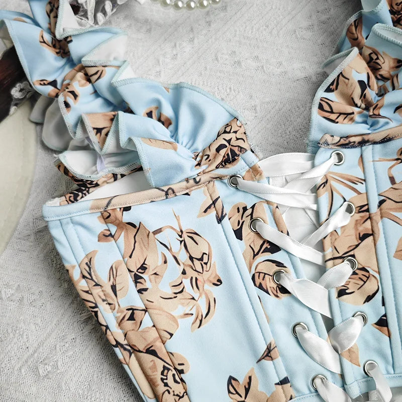 Sexy Bandage Ruffle Off Shoulder Slim Top Chic Straps Camis Slim Korean Tanks Top Elegant Crop Top Summer Women Bustier