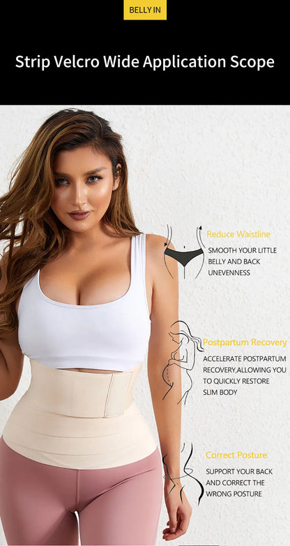 Women Hook and Loop Abdominal Slimming Bandages with Elastic Wrap Daily Use and Effective for Post-Gym Maternity Supplies