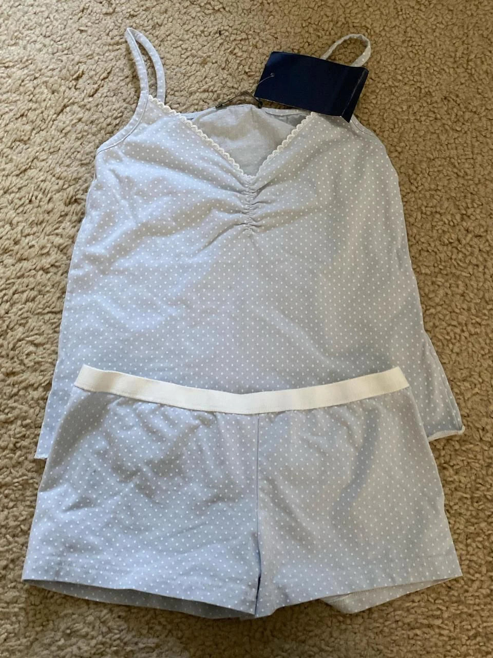 Blue Striped Tank Shorts Pajama Set Women Summer Sleeveless Crop Top+Elastic Waist Straight Short Pant Cotton Home 2 Piece Sets Dot blue set One Size