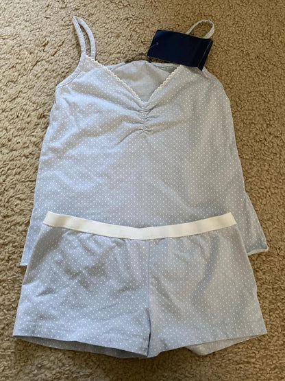 Blue Striped Tank Shorts Pajama Set Women Summer Sleeveless Crop Top+Elastic Waist Straight Short Pant Cotton Home 2 Piece Sets Dot blue set One Size