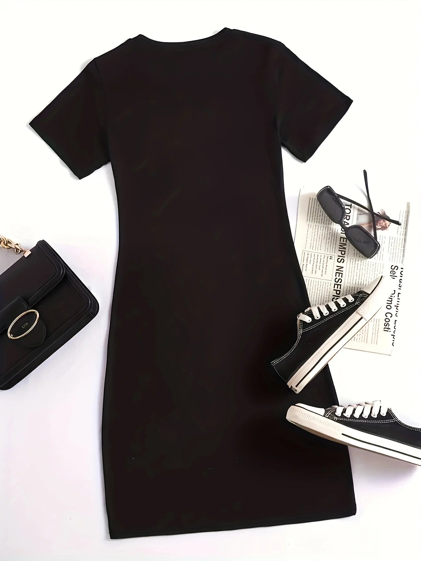 Summer new women's MILANO ITALY letter pattern cartoon print casual slim fit sexy short sleeved round neck T-shirt mini dress Badiee Stylez