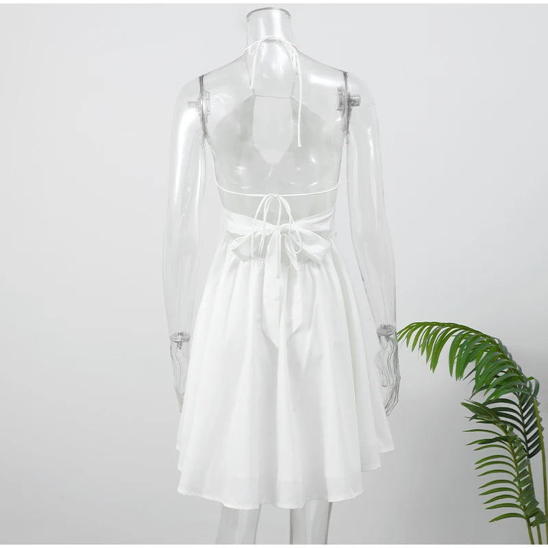 Women Sexy Halter Layered Ruffles Mini Dress Fashion Off Shoulder Backless A Line Vestidos Spring Summer Chic Lady Short Dresses