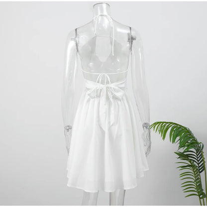 Women Sexy Halter Layered Ruffles Mini Dress Fashion Off Shoulder Backless A Line Vestidos Spring Summer Chic Lady Short Dresses