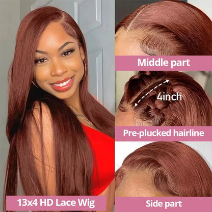 Bone Straight Chocolate Brown Lace Front Human Hair Wigs For Women Pre Plucked 13x4 13x6 Hd Transparent Colored Lace Frontal Wig