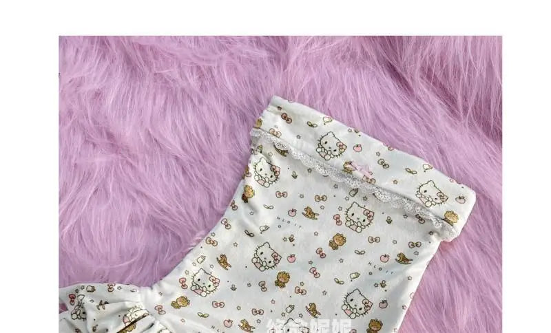Japanese Hello Kittys Skirt Kawaii Cartoon Kittys Print Dress Y2K Girls Slim-Fit Cake Skirt Women's Sexy Strapless Dresses Gift