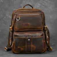 Vintage Crazy Horse Genuine Leather Backpack Men Leather Bagpack Climbing Rucksack male Large Hiking Backpack M814