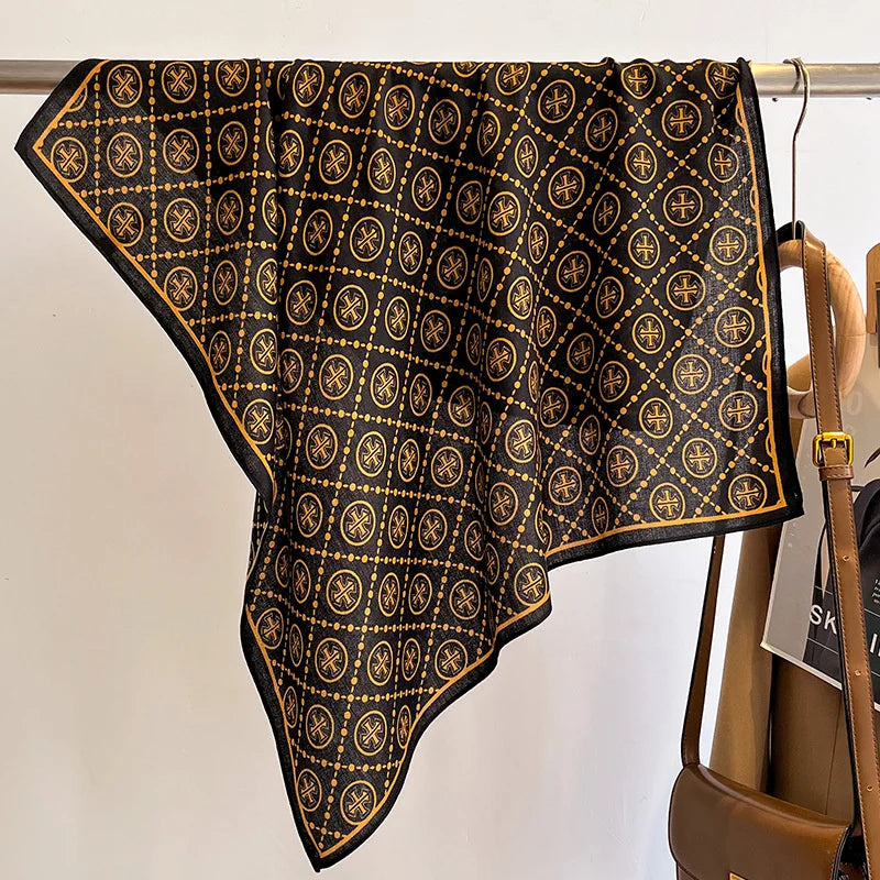 Fashion 70cm Cotton Square Scarf Women Floral Print Design Bandanas Lady Scarves Headband Accessories Handkerchief Hair QME195-01 65x65cm