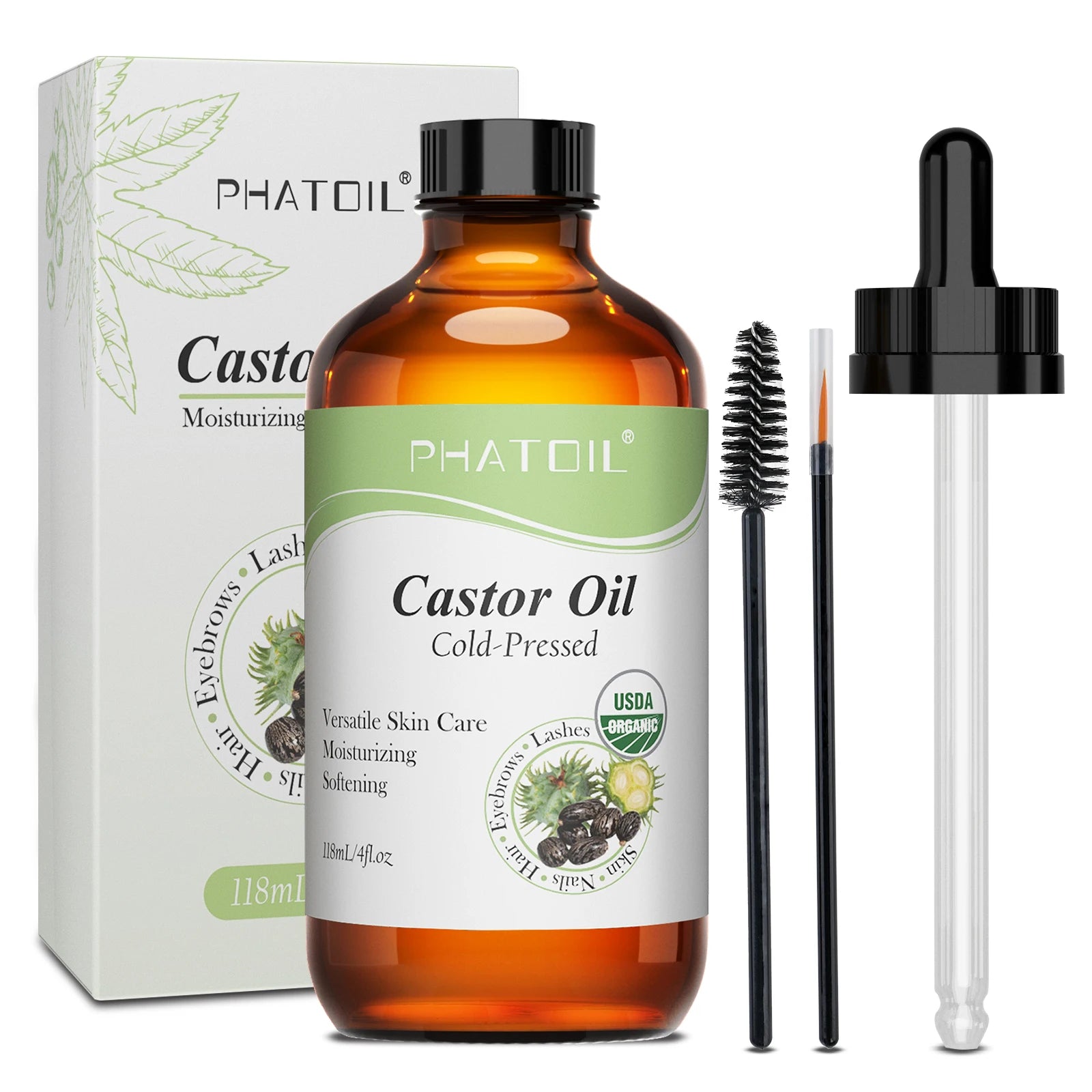 PHATOIL 118ml/236ml Organic Castor Oil 100% Pure and Natural Cold Pressed Castor Oil for Hair Growth, Eyelashes and Eyebrows - Badiee Stylez