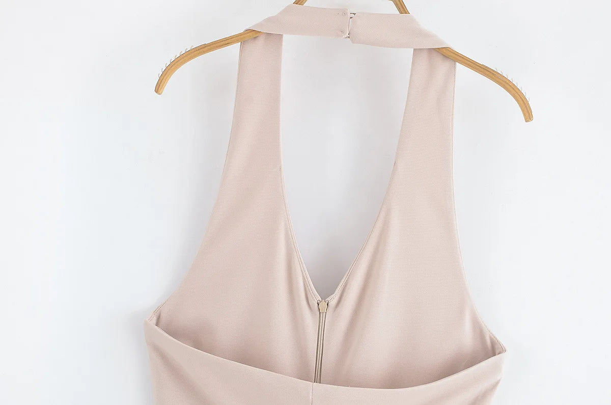 Women's tight jumpsuit summer new style beige backless slim flared pants sexy backless design fashionable personality Badiee Stylez