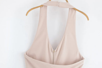 Women's tight jumpsuit summer new style beige backless slim flared pants sexy backless design fashionable personality Badiee Stylez