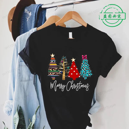 Christmas Lights Xmas Tree Print Fashion Graphic Women Tops Women Tshirt Tee Funny Christmas Party Aesthetic Shirt Camisas Mujer