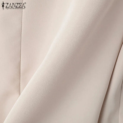 ZANZEA Korean Fashion Blazer Tops 2pcs Suits Autumn 2024 Solid Color Women Elegant Pant Sets Trousers Commute Blazer Suits