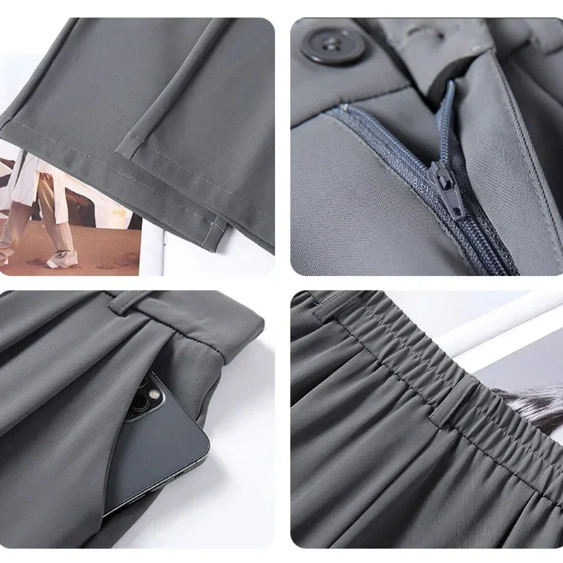 Women Fashion Suit Pants Lady Breathable Baggy High Waist Wide Leg Summer Trousers Lady Straight Leg Black Coffee Classic Pants Badiee Stylez