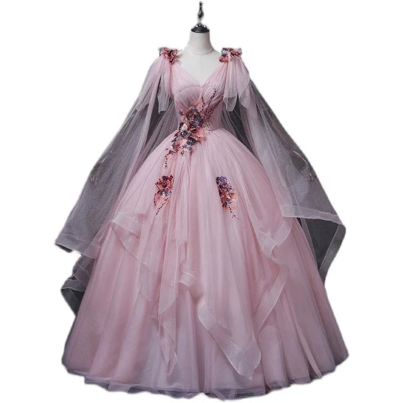 2025 New Women's Bean Paste Powder Mesh Long Evening Dress Fashion Glitter Bead Stickers Look Thin V-neck Back Strap Dress Badiee Stylez