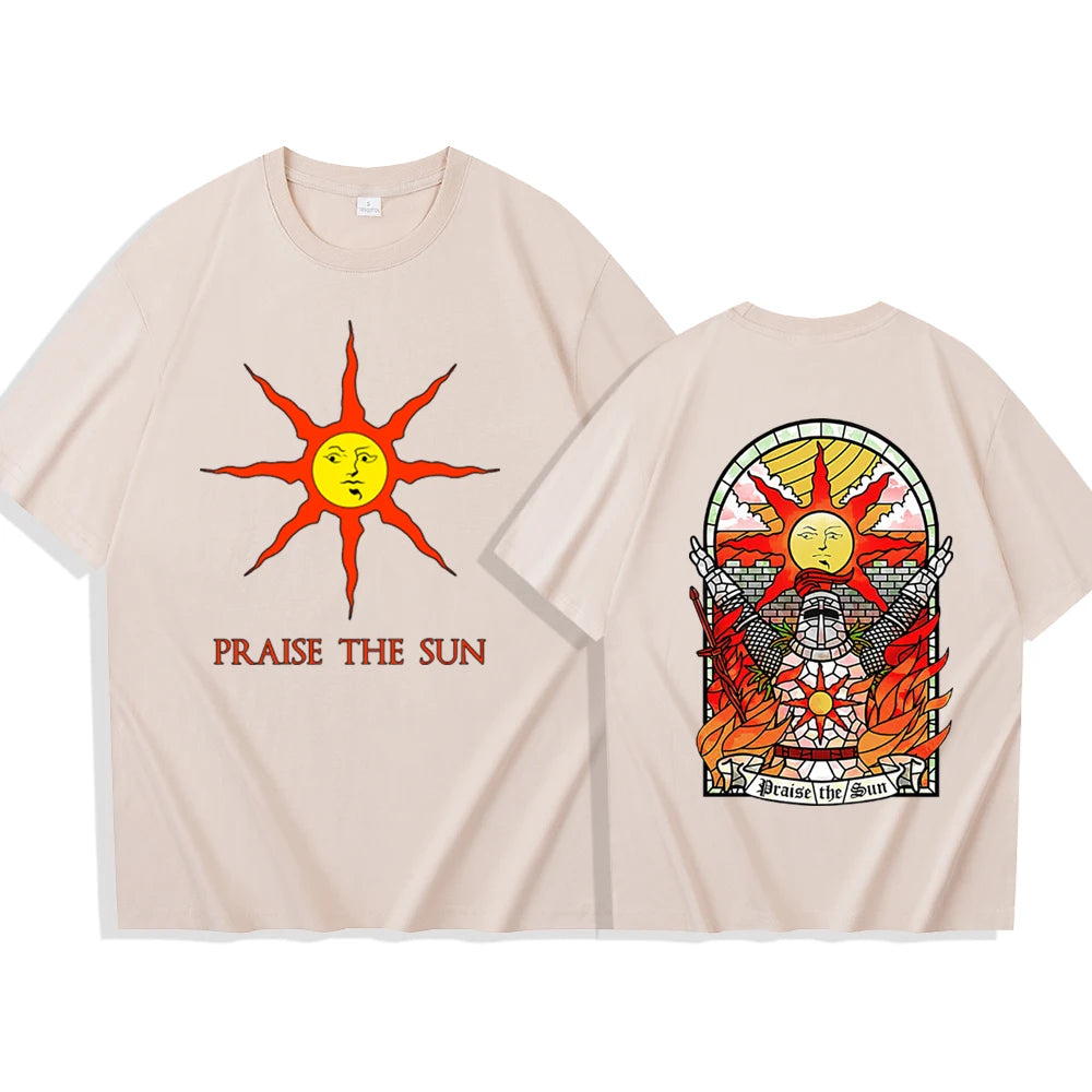 Dark Souls Praise The Sun T-shirt Man Women Harajuku O-neck Summer Casual Shirt khaki