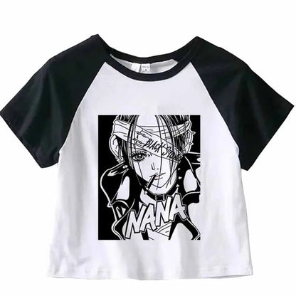 Nana Japanese Short Sleeves Anime Summer Crop Top T Shirt Casual Harajuku T Shirt Top Women Heart Graphic Tees Anime T-shirt