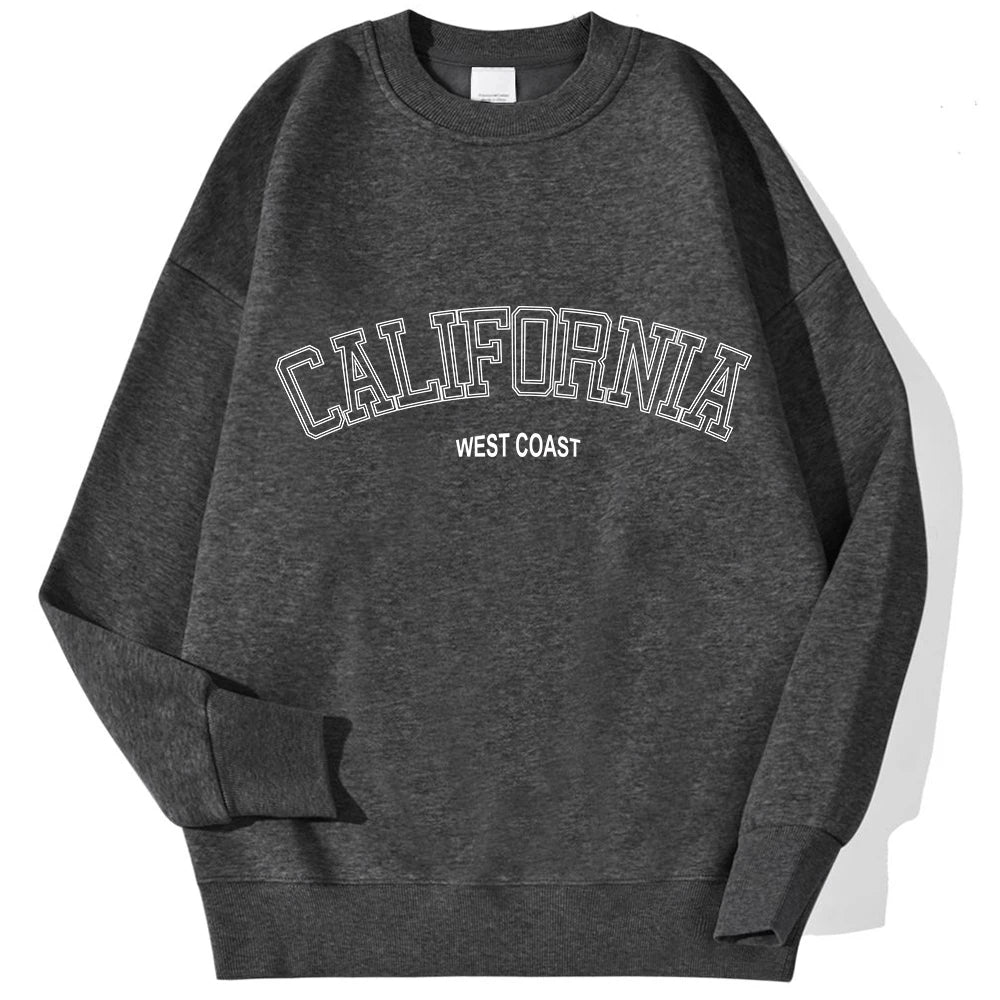 Korean Trend Woman Sweatshirts California West Coast Print Female hoodie Long Sleeves O-neck Pullovers Sporty and Rich Clothing Dark Gray