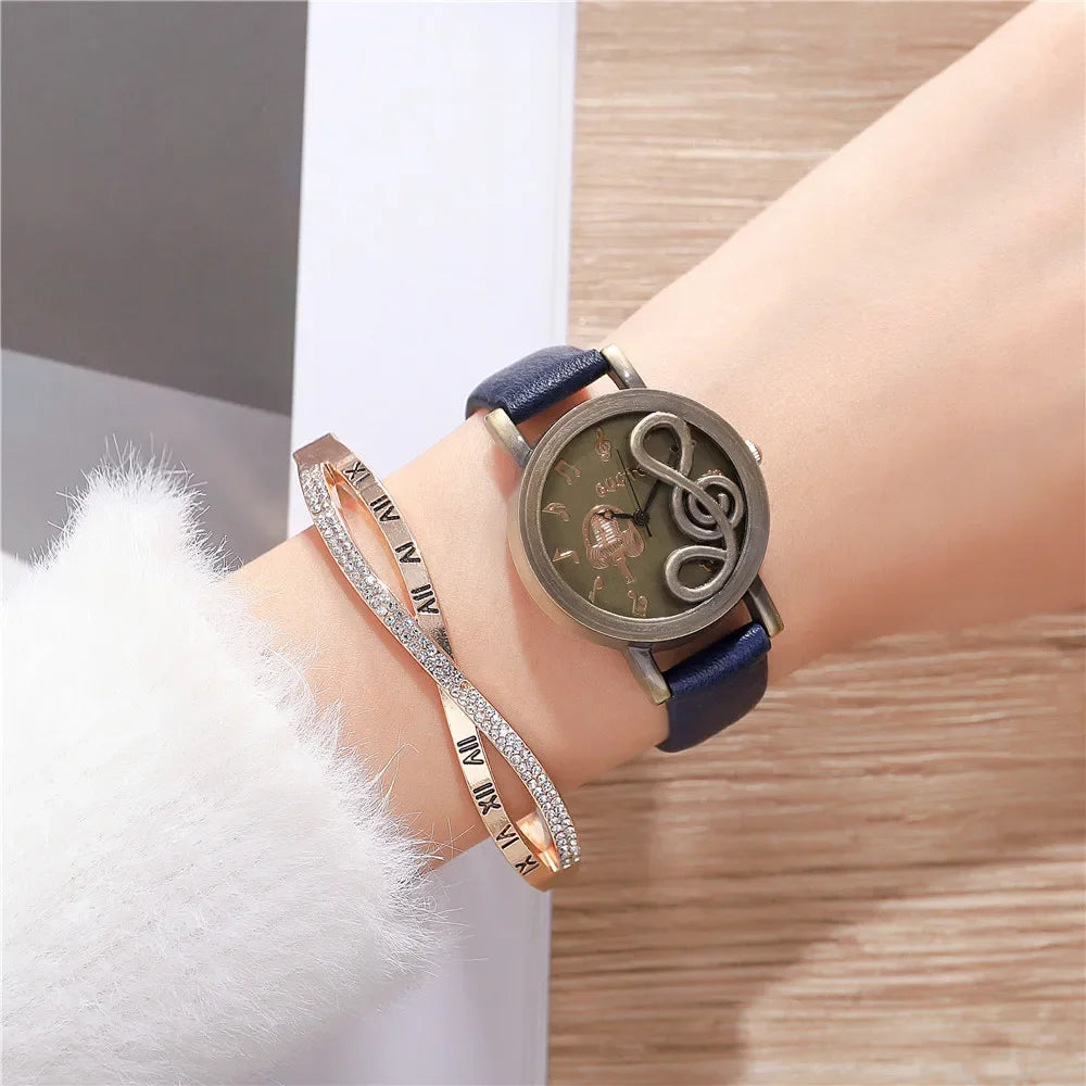 Vintage Women Watches Personalized Music 3D Style Leather Band Ladies Dress Waches Casual Outdoor Wristwatch Relogio Feminino