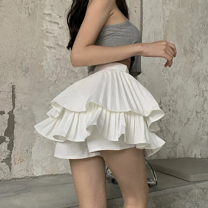 Fashion Sexy Pleated Skirts Women Solid High Waist All-Match Summer New Culottes Mini Cupcake Skirts