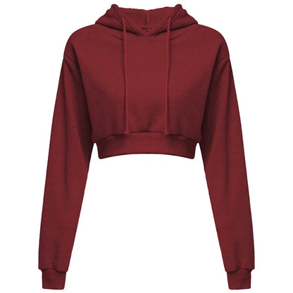 New Fashion Women Hoodie Sweatshirt Short Top Coat Sport Pullover Hooded Tops Female Autumn Winter Clothes Crop Top Hoodie Claret