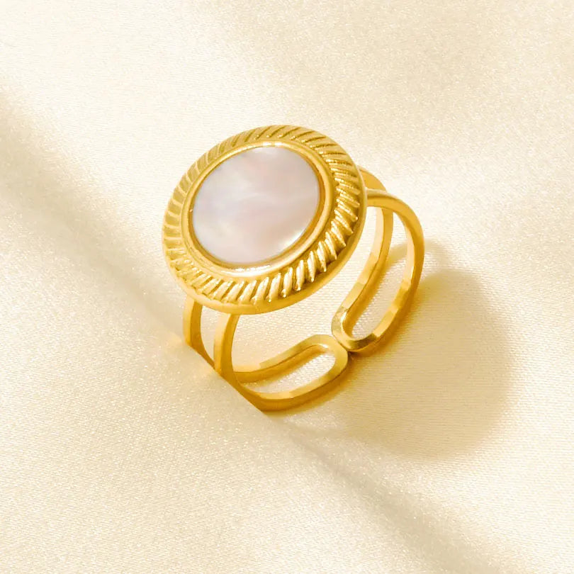 Sea Jewelry Shell Leaf Geometric Round Stainless Steel Rings For Women Men Accessories Open Adjustable Ring Beach Holiday Bagues J915-G-W adjustable