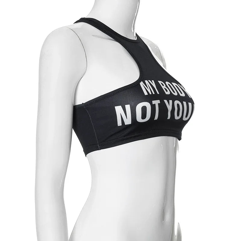 Simenual Punk Style Sleeveless Super Short Tanks Summer Vest Casual Women Sexy Grunge Letter Printed Streetwear Crop Tops Slim