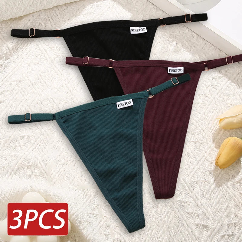 Cotton Sexy Thongs Adjustable Women's Panties Soft Panties Low Waist Seamless Thongs Woman Lingerie Tangas Mujer S-XL FINETOO Set 2 Set