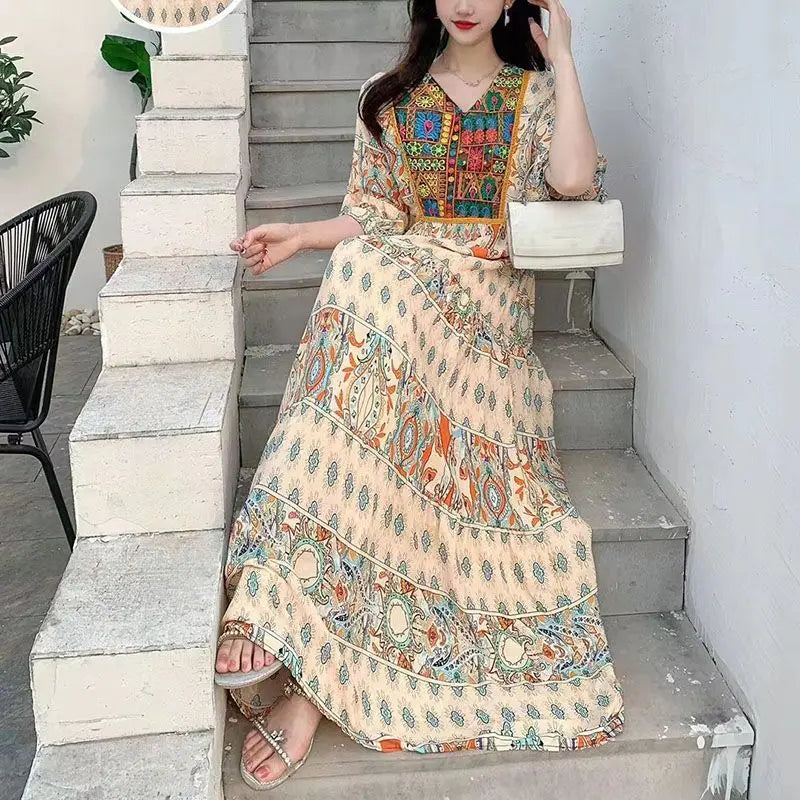 Indian Dress for Women Summer Embroidery Chic Elegant Party Dresses Clothes Vintage Long Maxi Prom Bohemian Beach Robe Vestidos Badiee Stylez