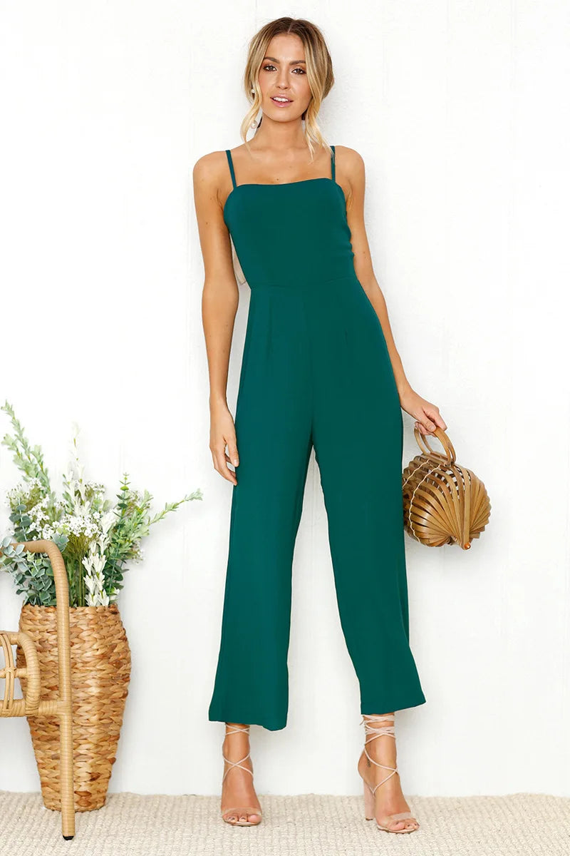Women's Wide-legged Long Jumpsuit Spring Summer Solid Color Sexy Chest-wrapped Zipper Suspenders New 2024 Lady Slim Jumpsuit