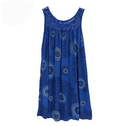 Women's clothing summer sleeveless camisole dress lace print sleeveless large swing loose sexy dress long skirt plus size Brilliant Blue