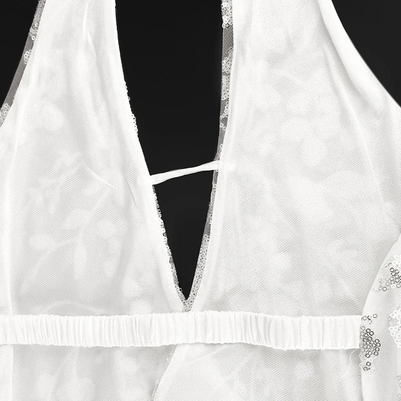 Summer New Women's Tank Streetwear Fashion Vest Sequins Halter Sexy V-Neck Backless Female Casual Slim Versatile Tank Clothing