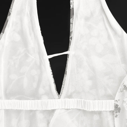 Summer New Women's Tank Streetwear Fashion Vest Sequins Halter Sexy V-Neck Backless Female Casual Slim Versatile Tank Clothing