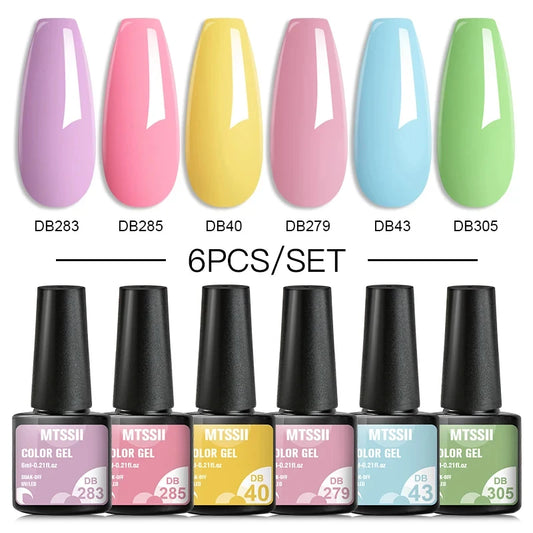 6PCS/SET Glitter Bright Pink Peach Gel Nail Polish Kit Spring Colorful Semi Permanent Soak Off Art UV Gel Varnish For Manicure ZH22300