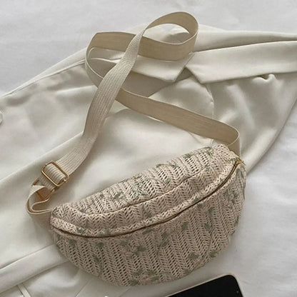 Fashion Straw Chest Bag Sports Waist Packs Shoulder Purse Beach Travel Casual Fanny Belt Bag Crossbody Shoulder Chest Handbag