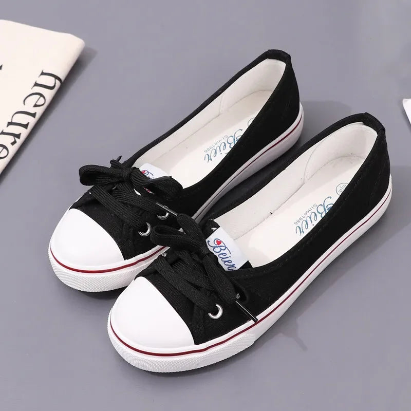 Canvas Small White Shallow Cut Summer Flat Sport Casual Ladies Soft Sneakers Platform Zapatillas De Mujer Tenis Women Luxury black
