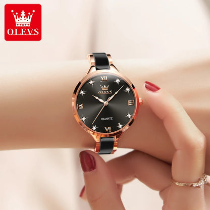OLEVS 5872 Women Watch Elegant Luxury Original Quartz Watch Waterproof Luminous Ceramic Strap Watches For Women Bracelet Set