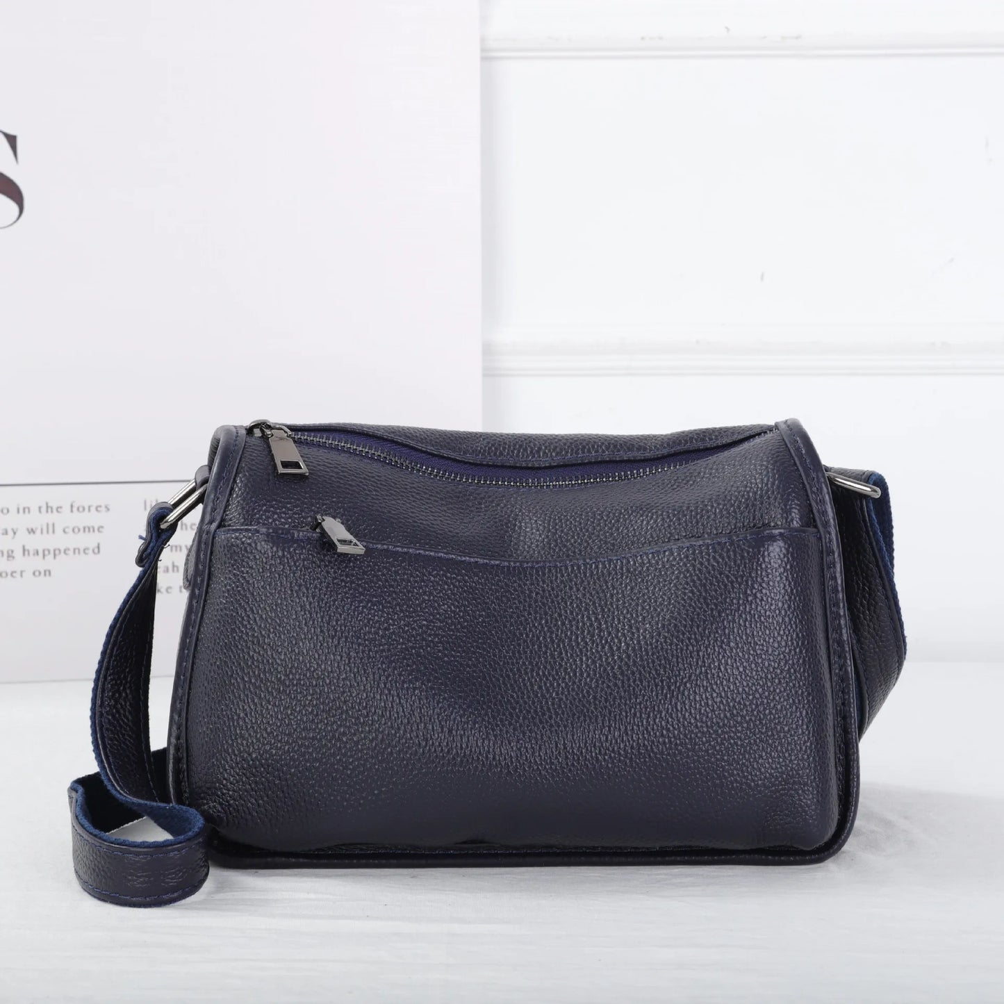 Women's Top-Grain Cowhide Leather Shoulder Bag Spacious Minimalist Crossbody for Effortless Commuting Tote with Adjustable Strap dark blue 27 x 11.5 x 18 cm