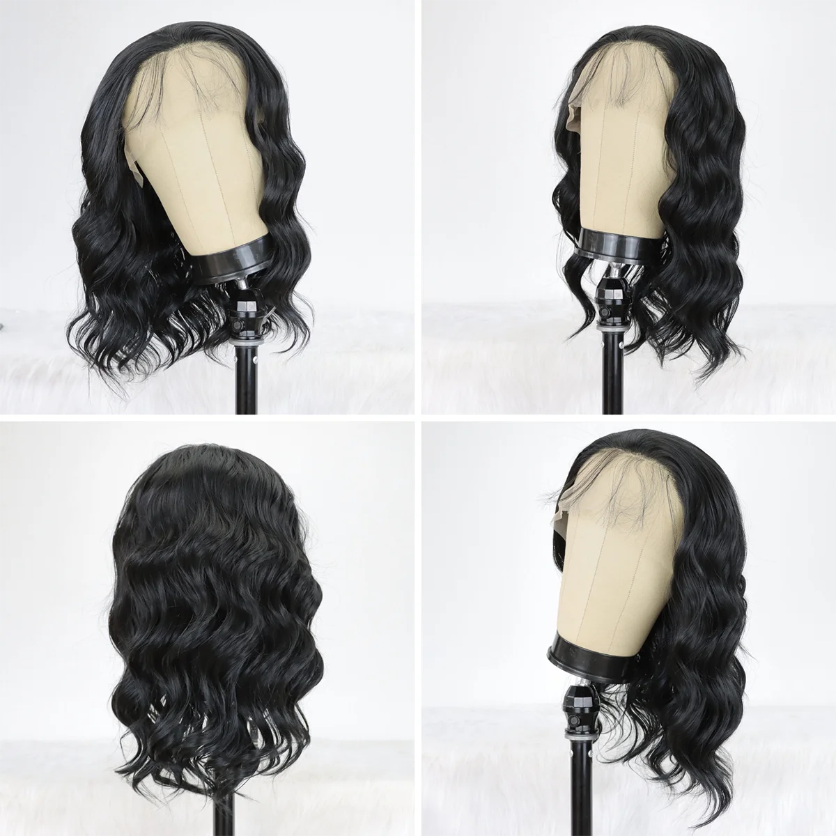 Black Short Body Wave Lace Front Wigs Glueless Natural Wave Synthetic Heat Resistant Fiber Hair Wig With Baby Hair 16 Inch Badiee Stylez