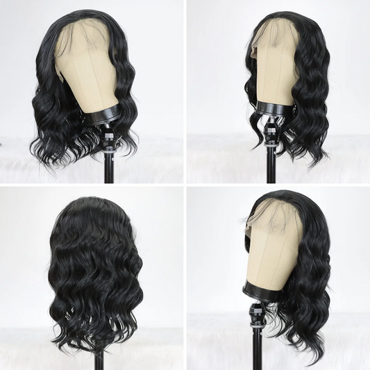 Black Short Body Wave Lace Front Wigs Glueless Natural Wave Synthetic Heat Resistant Fiber Hair Wig With Baby Hair 16 Inch Badiee Stylez