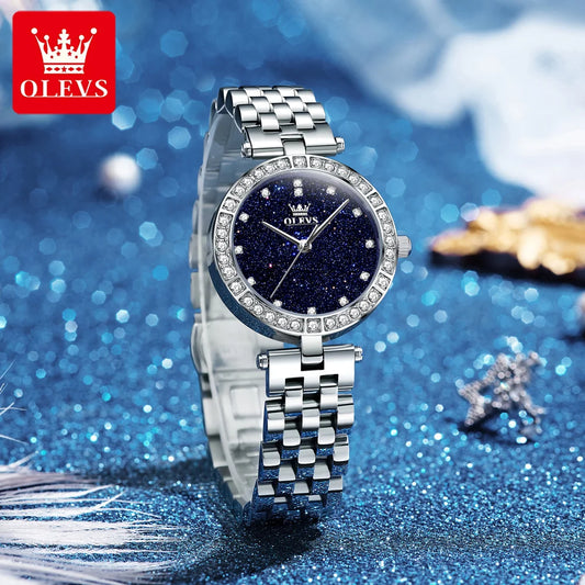 OLEVS 3641 Women Watch Elegant Quartz Watch Starry Dial Waterproof Luminous Diamond Bezel Ladies Watch Bracelet Set Ladies' Gift