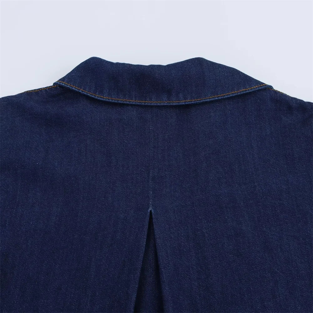 UNIZERA 2025 Women Denim Set Loose Fit Button Down Shirt With Wide Leg Pants Fashionable Casual Wear for Women