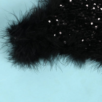 Women's Elegant Sequined Feather Slim Patchwork Bodysuits Spring Summer New Sexy Bodysuits Women Long Sleeve Backless Bodysuits