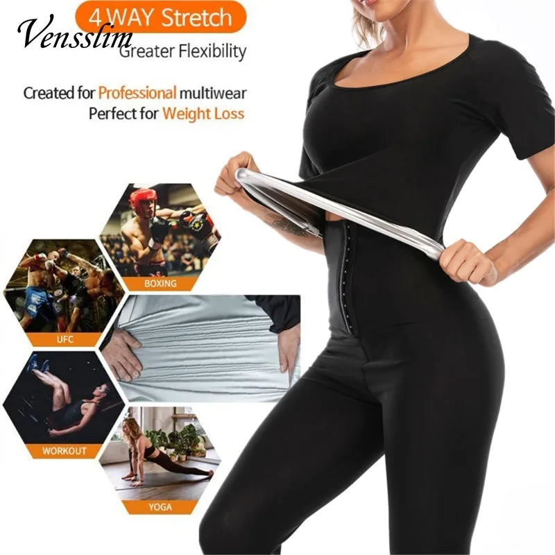 Vensslim Body Shaper Sauna Suits Sweat Slimming Waist Trainer Corset Long Sleeve Fat Burn Shirt Women Workout Tummy Control Tops